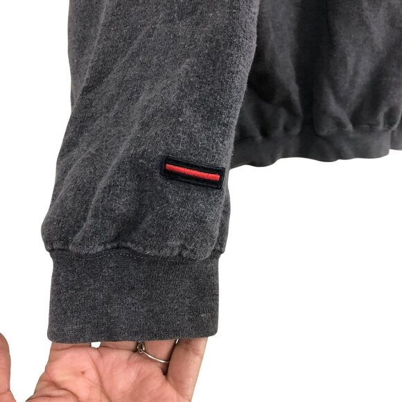 Fubu Charcoal Gray Hoodie Sweatshirt Red Accents Drawstring Hood Mens Size L - Picture 6 of 12